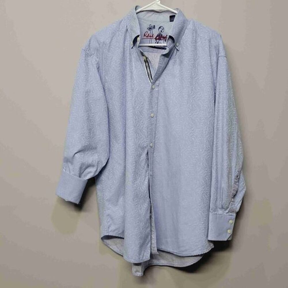 Robert Graham Shirt XL Wall Street Embroidered Blue Embossed Money Bags Jacquard